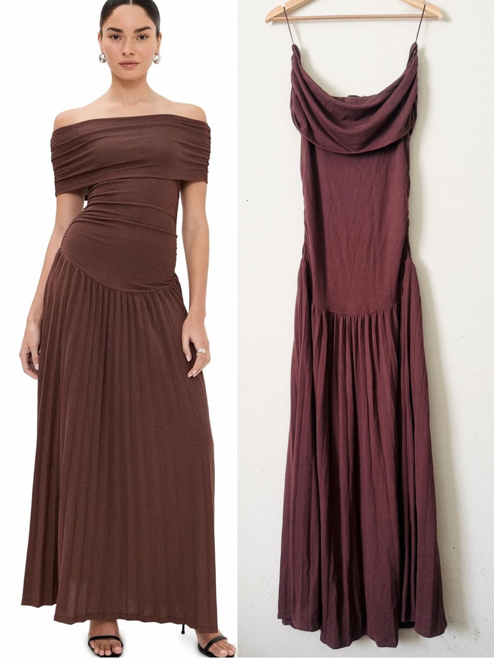 Lioness LARGE Field of Dreams off the shoulder drop waist maxi dress in coffee